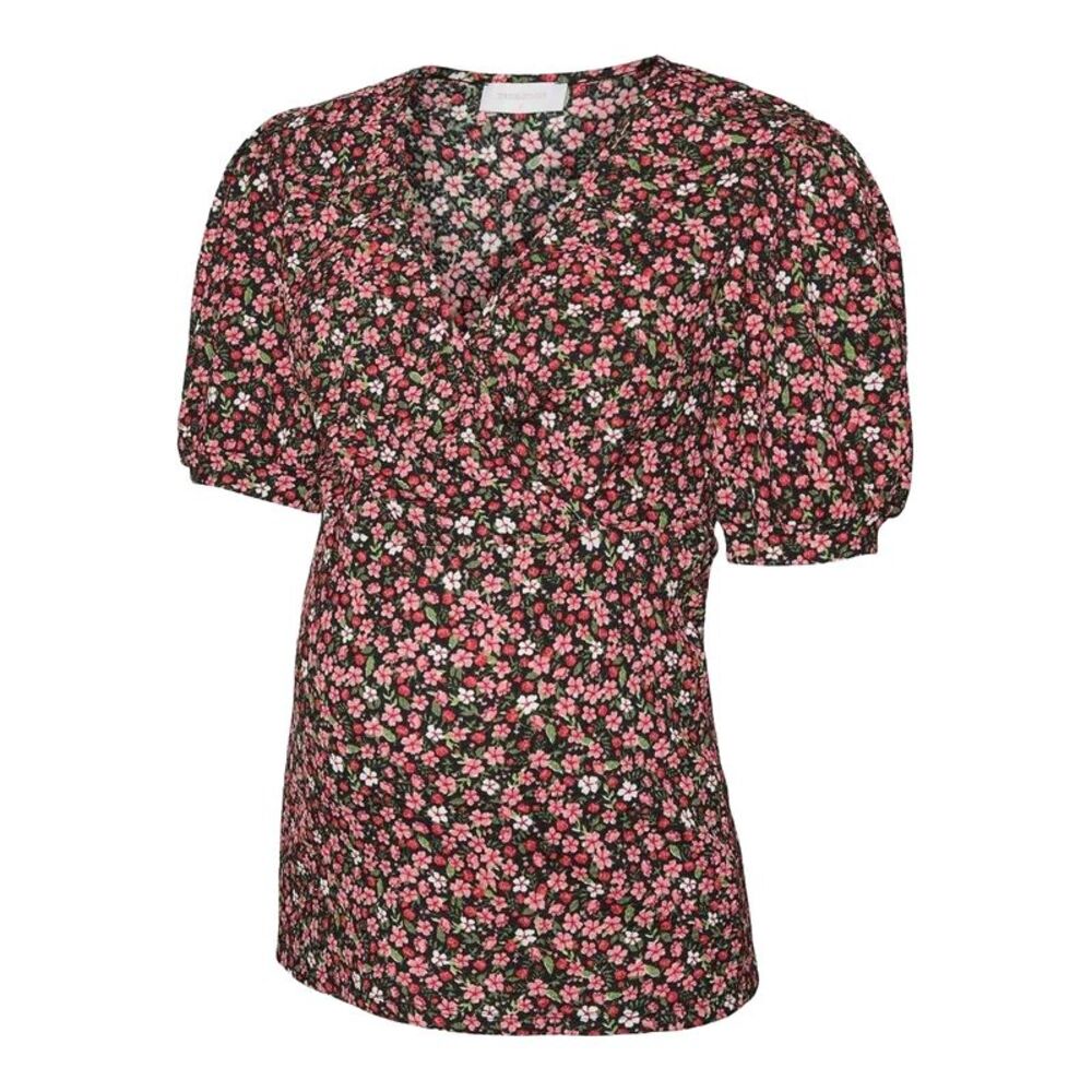 Mamalicious Womens/Ladies Floral Puff Sleeve T-Shirt / Black